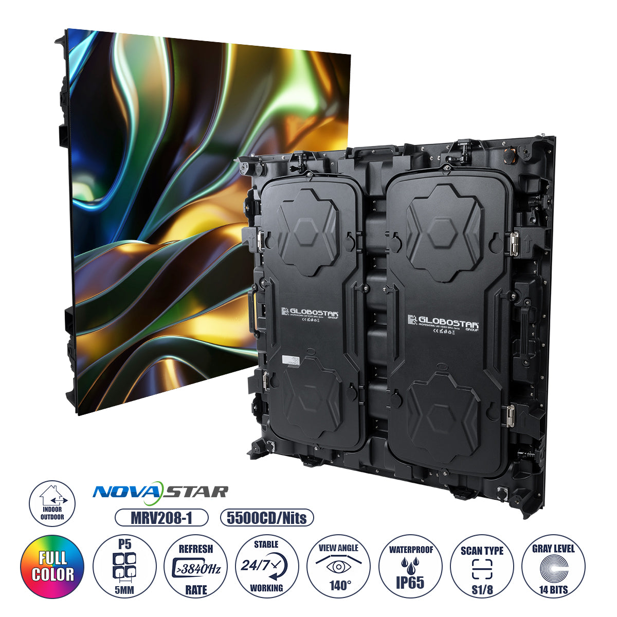 VIEWMAX 41007 Οθόνη Video Wall P5 Καμπίνα 96x96cm LED 280W 3840Hz 40000 Dots ≥5500cd/㎡ Nits AC 220-240V Εξωτερικού Χώρου IP65 Full Color S1/8 14Bits - Κάρτα NovaStar MRV412 - Kinglight SMD2727 & CZCL Driver - Μ96 x Π11.5 x Υ96