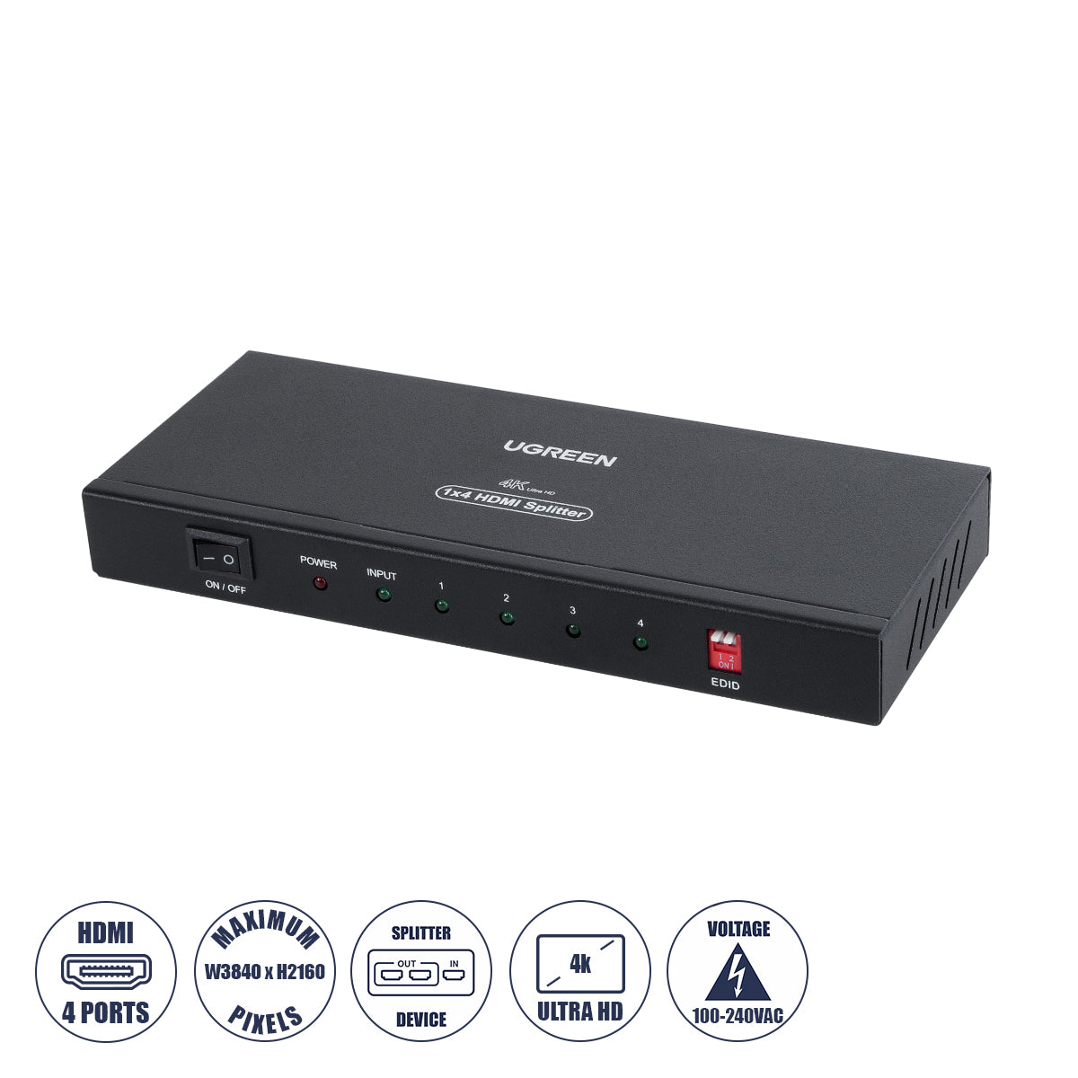 UGREEN-1x4 41019 Ugreen 1x4 All in One 4K HDMI Signal Splitter για LED Video Controllers - Input Signal W3840 x H2160@60Hz - Είσοδος 1 HDMI σε Έξοδο 4 HDMI - AC 220-240V IP20 - Μ17.7 x Π7.5 x Υ2