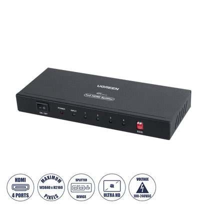 UGREEN-1x4 41019 Ugreen 1x4 All in One 4K HDMI Signal Splitter για LED Video Controllers - Input Signal W3840 x H2160@60Hz - Είσοδος 1 HDMI σε Έξοδο 4 HDMI - AC 220-240V IP20 - Μ17.7 x Π7.5 x Υ2