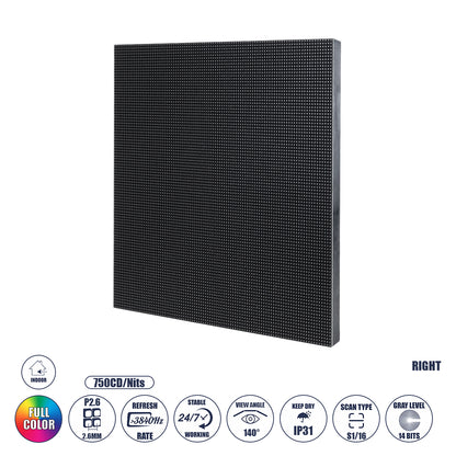 ILLUMINA 41044 Module για Οθόνες Video Wall 25x25cm 96x96px P2.6 LED 40W 3840Hz 9216 Dots ≥750cd/㎡ Nits DC 5V Εσωτερικού Χώρου IP31 Full Color S1/16 14Bits - Kinglight SMD1415 - Δεξί - Μ25 x Π1.2 x Υ25