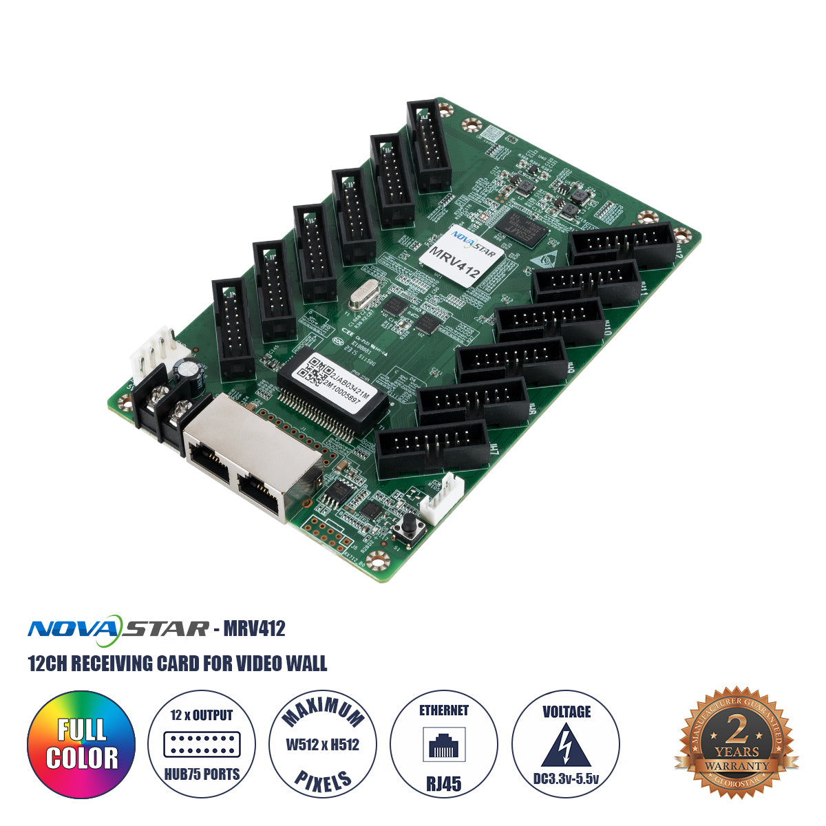 MRV412-N 41056 Novastar MRV412-N Receiving Card για Οθόνες LED Video Wall 12 x HUB75E με Loading Capacity σε Pixel 512 x 512px - Gigabit Network Ethernet Input & Output Ports - DC 5V IP20 - Μ14.6 x Π9.2 x Υ1.8