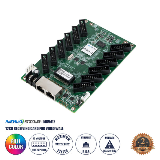 MRV412-N 41056 Novastar MRV412-N Receiving Card για Οθόνες LED Video Wall 12 x HUB75E με Loading Capacity σε Pixel 512 x 512px - Gigabit Network Ethernet Input & Output Ports - DC 5V IP20 - Μ14.6 x Π9.2 x Υ1.8