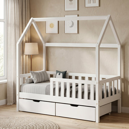 Bendina T. Montessori Children's Bed with 2 Drawers Pine Wood White 90x190cm