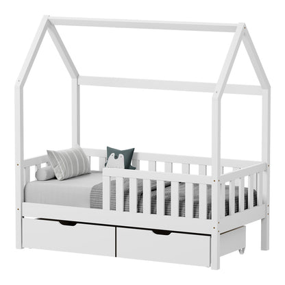 Bendina T. Montessori Children's Bed with 2 Drawers Pine Wood White 90x190cm