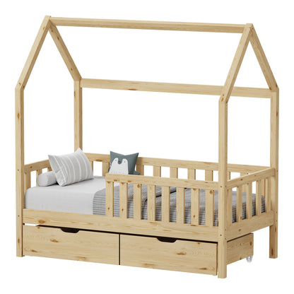 Children's Bed Bendina T. Montessori with 2 Drawers Pine Wood in Natural Color 90x190cm
