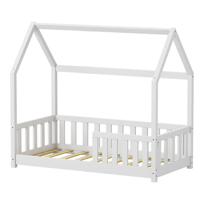 Bambie Children's Bed with Montessori Style Railing White Pine Wood 70x140cm