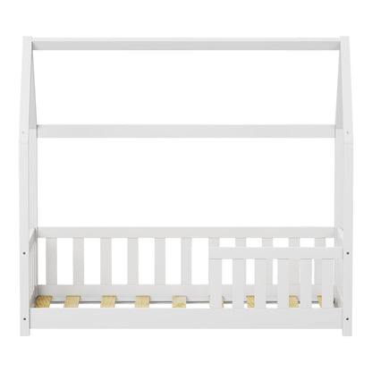 Bambie Children's Bed with Montessori Style Railing White Pine Wood 70x140cm