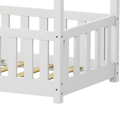 Bambie Children's Bed with Montessori Style Railing White Pine Wood 70x140cm