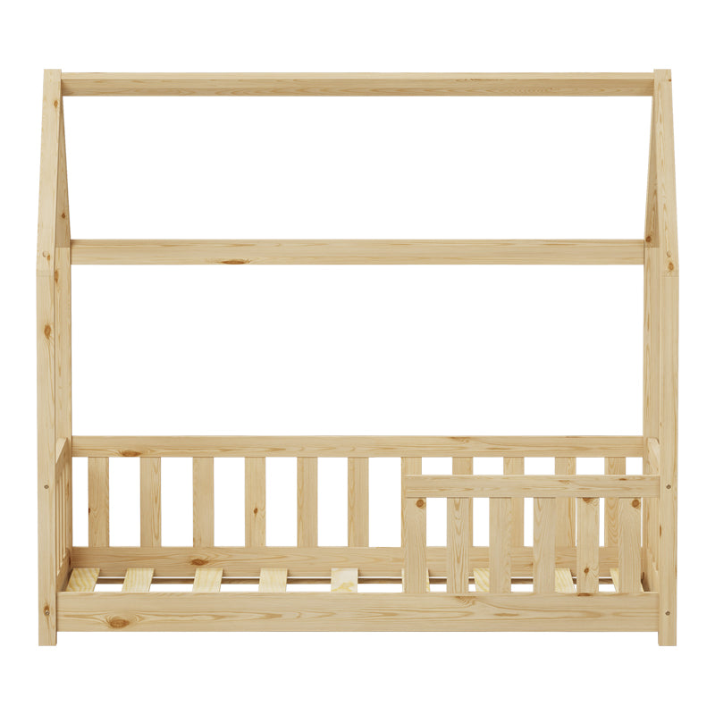 Bambie Children's Bed with Montessori Style Railing, Pine Wood in Natural Shade 70x140cm