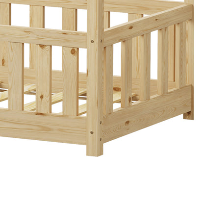 Bambie Children's Bed with Montessori Style Railing, Pine Wood in Natural Shade 70x140cm