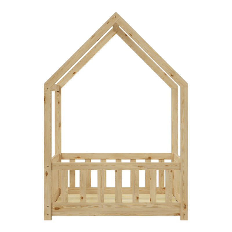Bambie Children's Bed with Montessori Rail Pine Wood in Natural Tone 90x190cm