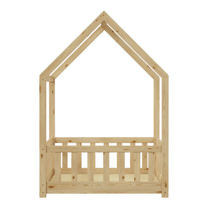 Bambie Children's Bed with Montessori Rail Pine Wood in Natural Tone 90x190cm