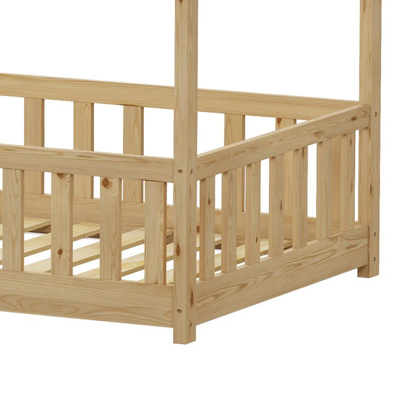 Bambie Children's Bed with Montessori Rail Pine Wood in Natural Tone 90x190cm