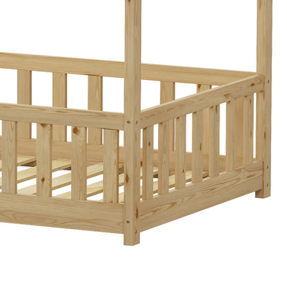 Bambie Children's Bed with Montessori Rail Pine Wood in Natural Tone 90x190cm