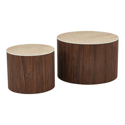 Nelba Living Room Tables 2 pcs MDF Walnut - Beige Travertine Look