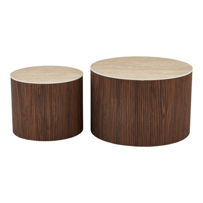 Nelba Living Room Tables 2 pcs MDF Walnut - Beige Travertine Look