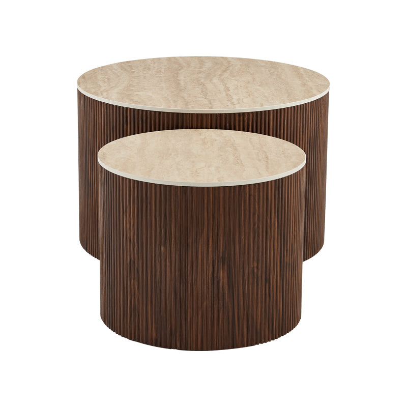 Nelba Living Room Tables 2 pcs MDF Walnut - Beige Travertine Look