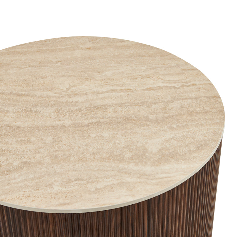 Nelba Living Room Tables 2 pcs MDF Walnut - Beige Travertine Look