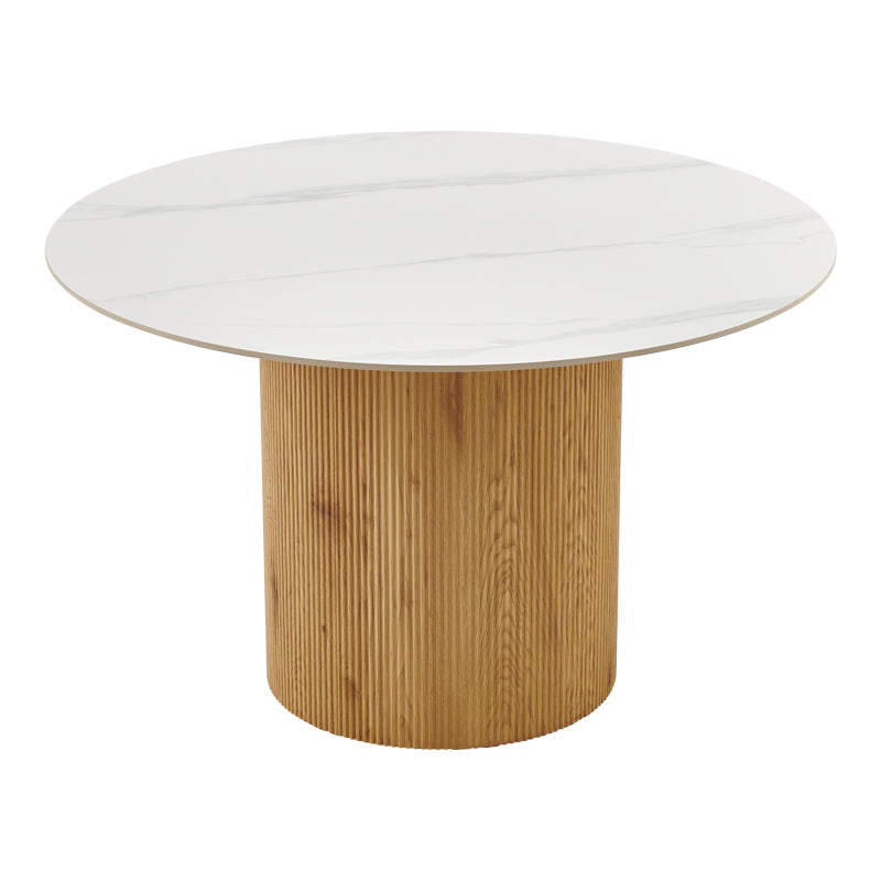 Sikulu MDF Oak Table - White Travertine Finish Φ125x77