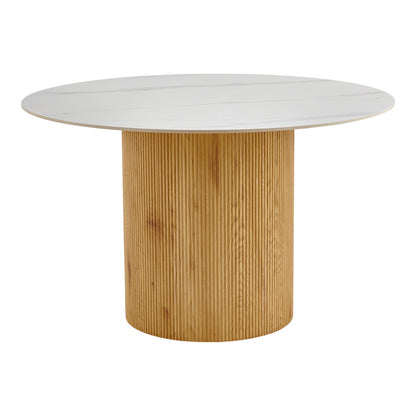 Sikulu MDF Oak Table - White Travertine Finish Φ125x77