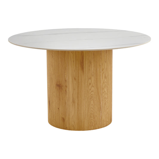 Τραπέζι Sikulu MDF Oak - Λευκή Όψη Τραβερτίνας Φ125x77