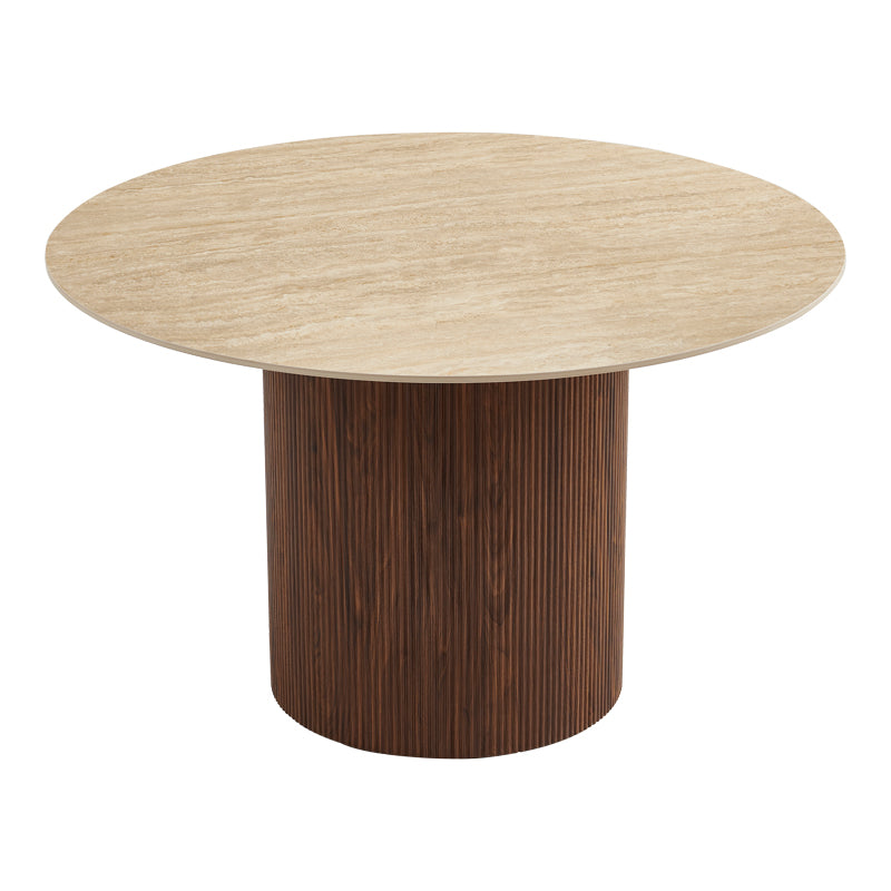 Sikulu MDF Walnut Table - Beige Travertine Look Ø125x77