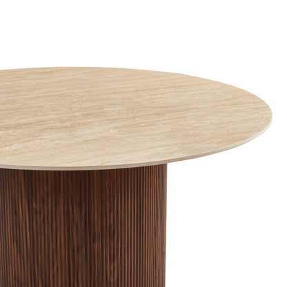 Sikulu MDF Walnut Table - Beige Travertine Look Ø125x77