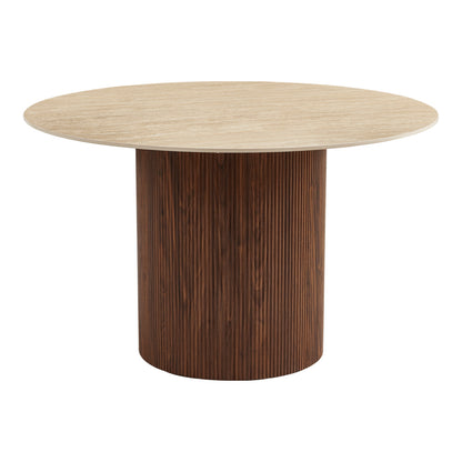 Sikulu MDF Walnut Table - Beige Travertine Look Ø125x77