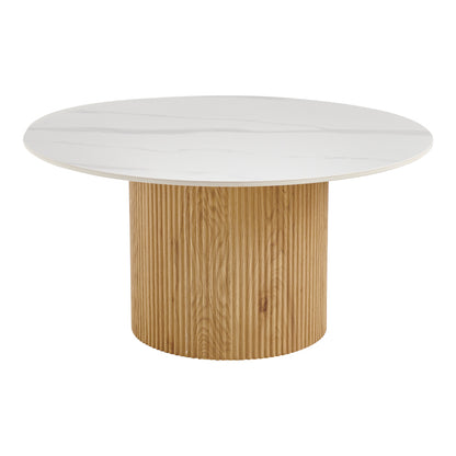 Sikulu Living Room Table MDF Oak - White Travertine Top Φ80x40
