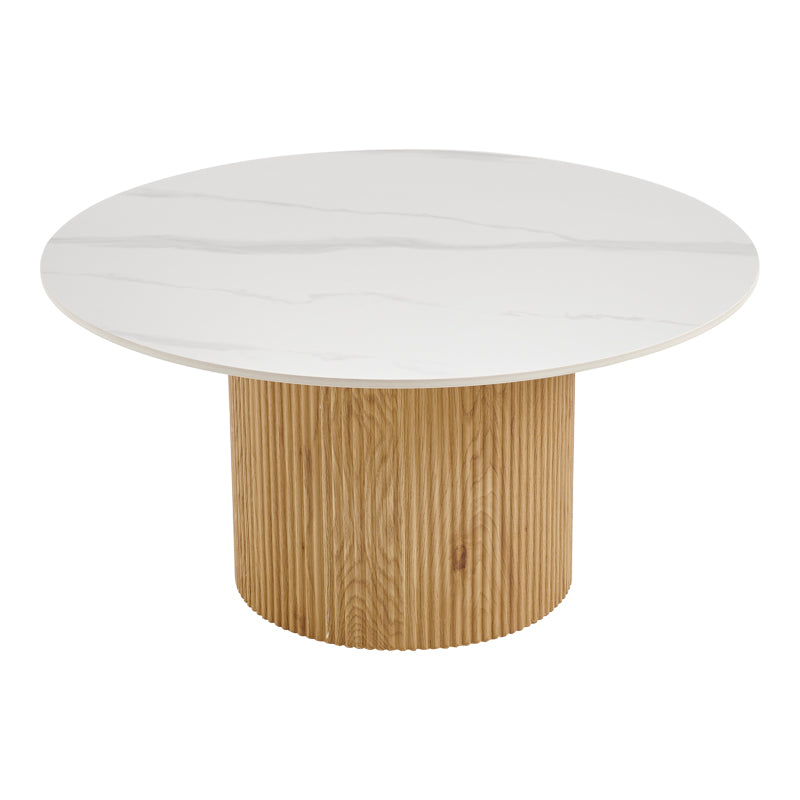 Sikulu Living Room Table MDF Oak - White Travertine Top Φ80x40