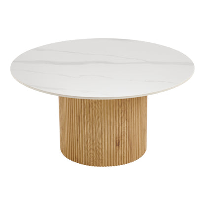 Sikulu Living Room Table MDF Oak - White Travertine Top Φ80x40
