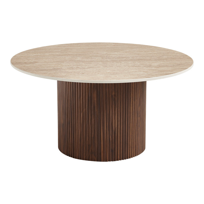 Sikulu Living Room Table MDF Walnut - Beige Travertine Look Φ80x40