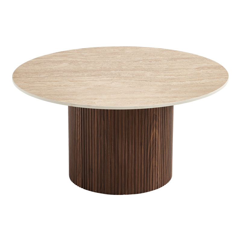 Sikulu Living Room Table MDF Walnut - Beige Travertine Look Φ80x40