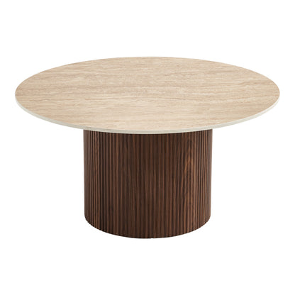Sikulu Living Room Table MDF Walnut - Beige Travertine Look Φ80x40