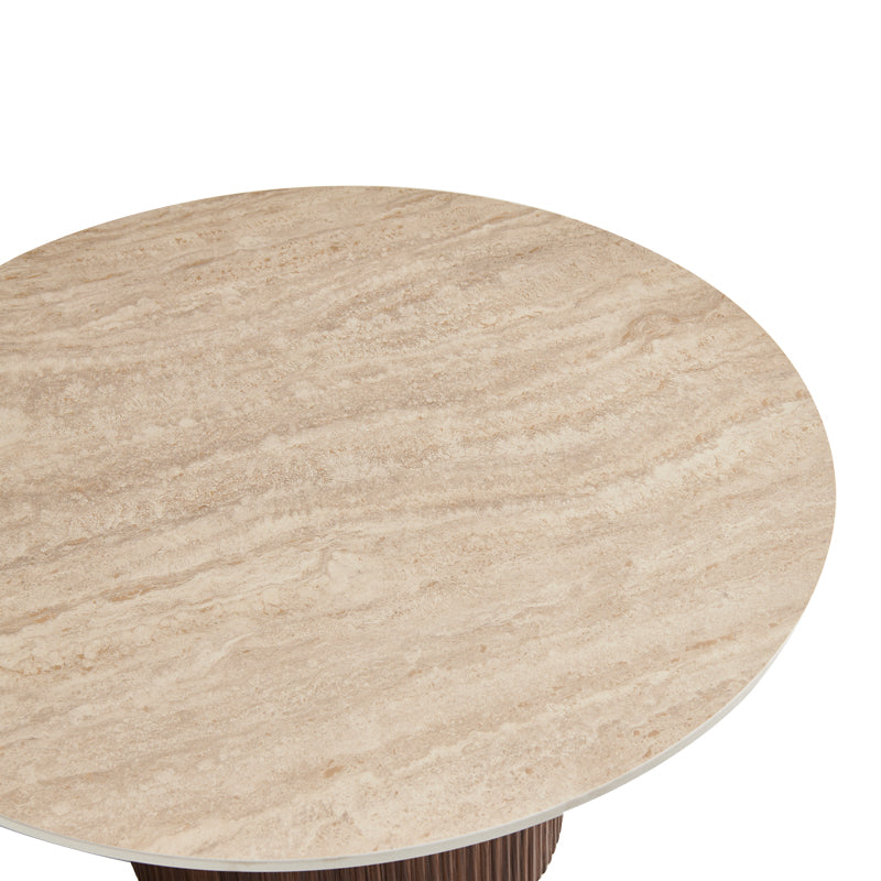 Sikulu Living Room Table MDF Walnut - Beige Travertine Look Φ80x40