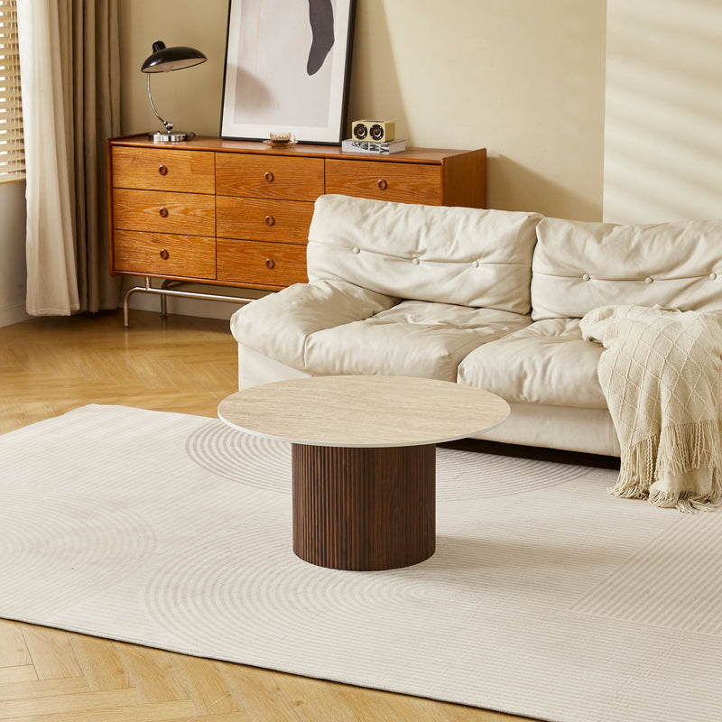 Sikulu Living Room Table MDF Walnut - Beige Travertine Look Φ80x40