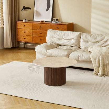 Sikulu Living Room Table MDF Walnut - Beige Travertine Look Φ80x40