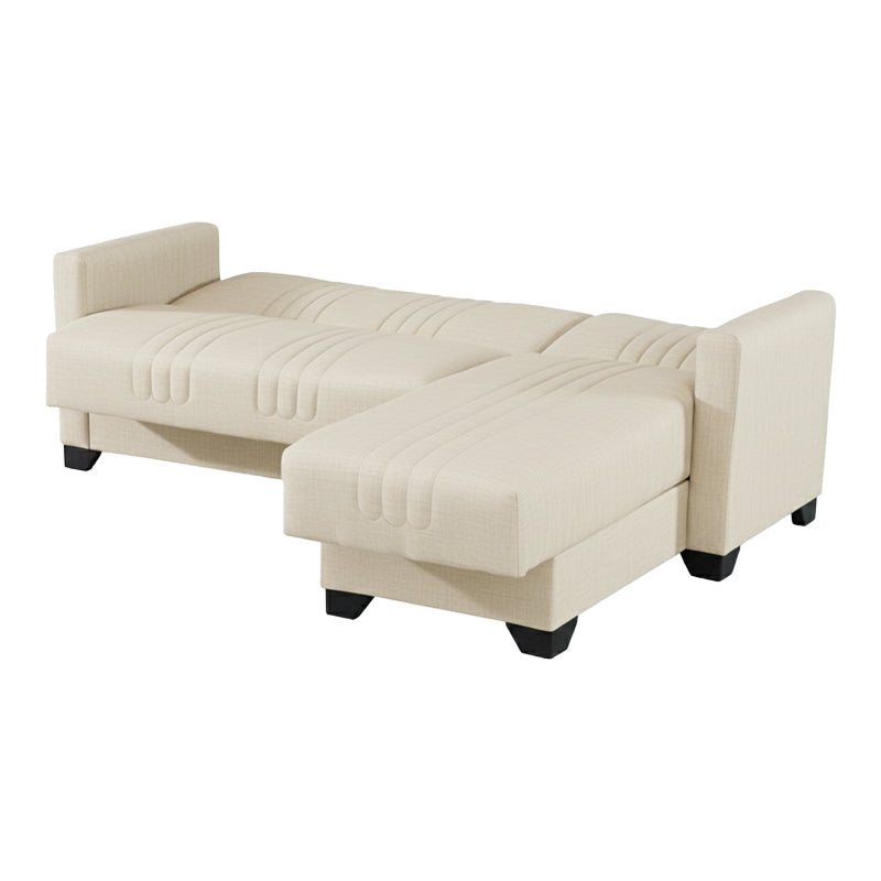 Γωνιακός Καναπές-Κρεβάτι Αναστρέψιμος Stashio Ύφασμα Κρεμ 202x143x84