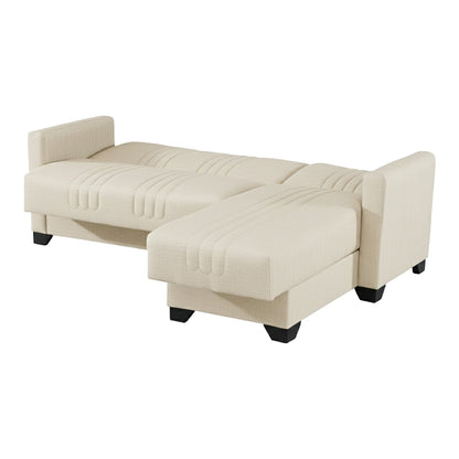 Γωνιακός Καναπές-Κρεβάτι Αναστρέψιμος Stashio Ύφασμα Κρεμ 202x143x84