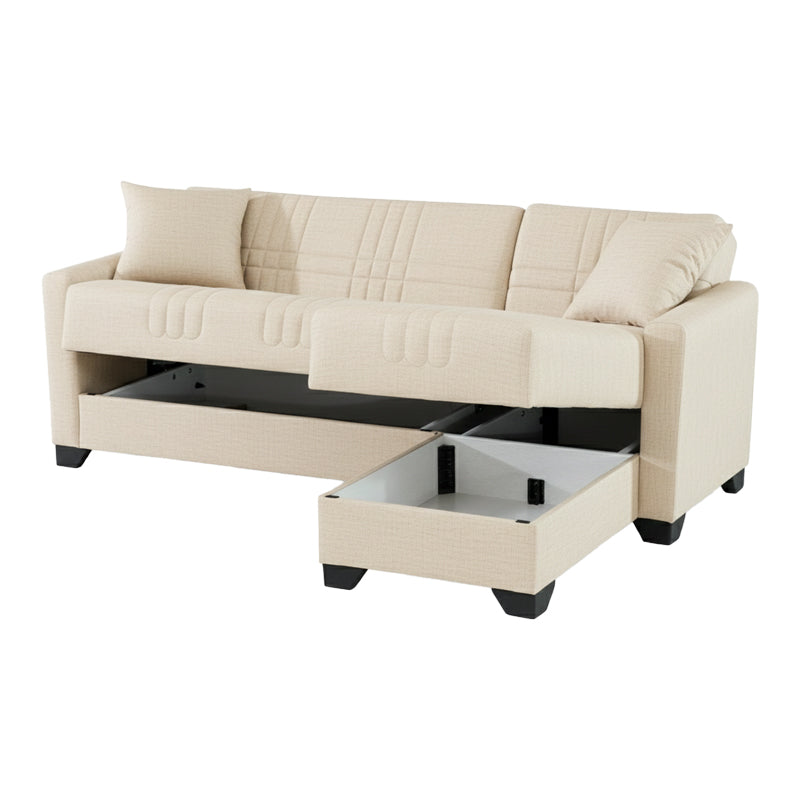 Γωνιακός Καναπές-Κρεβάτι Αναστρέψιμος Stashio Ύφασμα Κρεμ 202x143x84