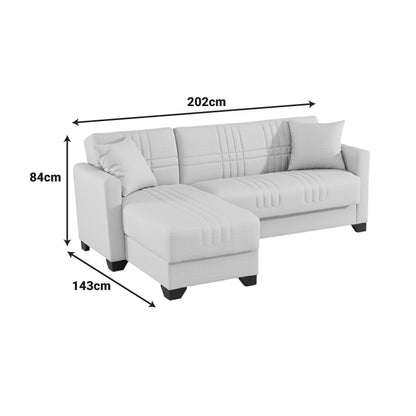 Γωνιακός Καναπές-Κρεβάτι Αναστρέψιμος Stashio Ύφασμα Κρεμ 202x143x84