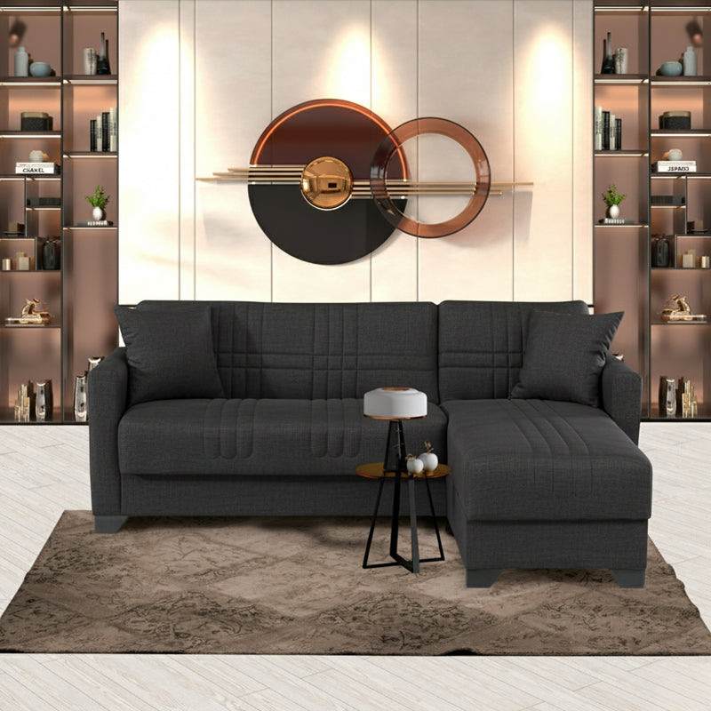 Γωνιακός Καναπές-Κρεβάτι Αναστρέψιμος Stashio Ύφασμα Ανθρακί 202x143x84