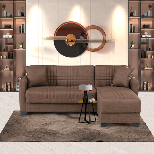Γωνιακός Καναπές-Κρεβάτι Αναστρέψιμος Stashio Ύφασμα Καφε 202x143x84