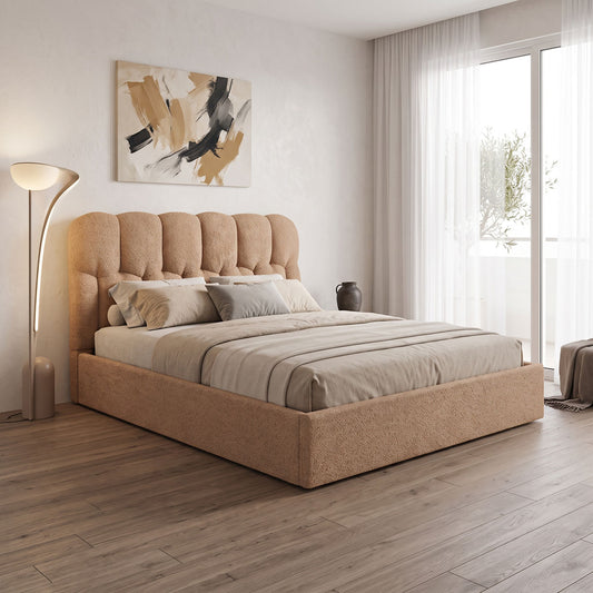 Κρεβάτι Διπλό Sectra με Αποθηκευτικό Χώρο Terracotta Μπουκλέ Ύφασμα 160x200εκ