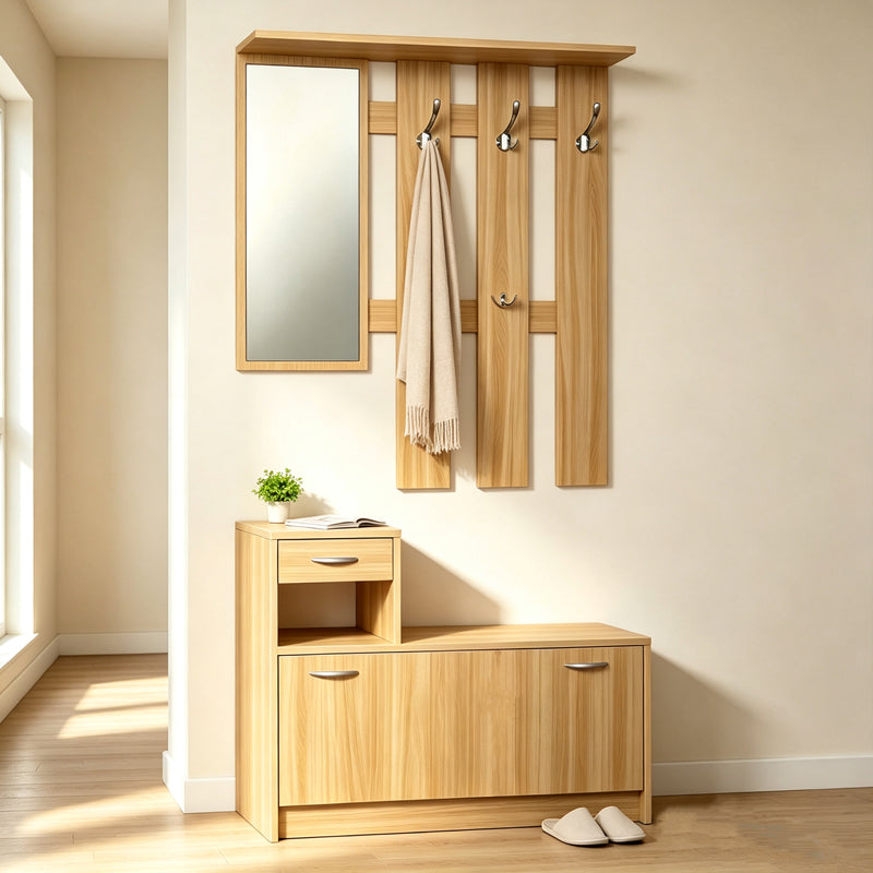 Jentia Entryway Furniture with Sonoma MDF Mirror 100x24x186