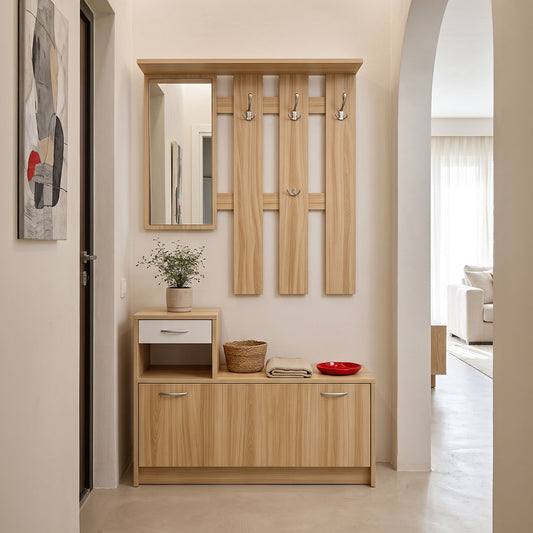 Έπιπλο Εισόδου Jentia  με Καθρέπτη Sonoma με Λευκό MDF 100x24x186