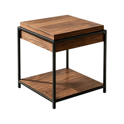 Odar Side Table with Storage Walnut MDF with Black Metal 51x51x60