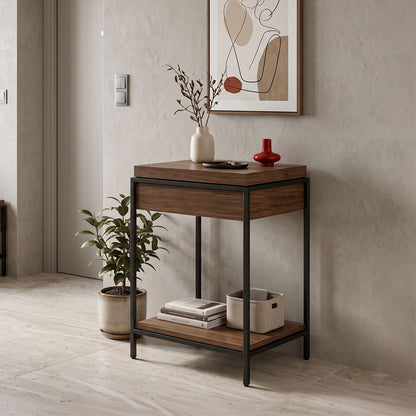 Odar Console with Storage Walnut MDF with Black Metal 63x63x80