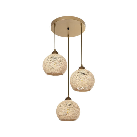 YASAM 203-0024 Vintage Κρεμαστό Φωτιστικό Οροφής με Ντουί 3 x E27 AC 220-240V IP20 - Μπεζ & Χρυσό - Μ42 x Π42 x Υ54