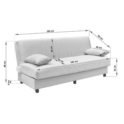 Romina Three-Seater Sofa Bed with Storage Space Grey Fabric 180x75x85